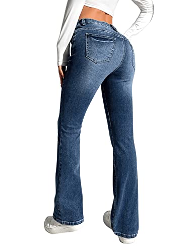 SweatyRocks Women's Low Rise Jeans Casual Zipper Fly Flare Leg Denim Pants with Pocket2
