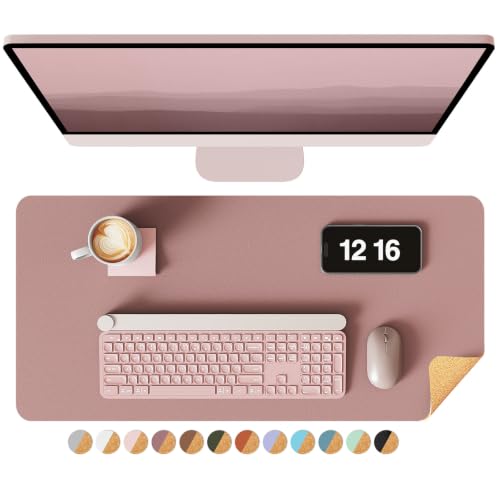 Image of YSAGi Double-Sided Desk Mat, 23.6 inchx13.7 inch Leather & Eco Cork Protector, Large Mouse Pad & Writing Pad for Office /Home (Pale Mauve /Cork)
