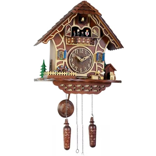 Cuckoo Clocks Arabic Numeral Dial Cuckoo Clock, Living Room Music Wall Clock, Micro Landscape 3D Wall Decoration, for Schools and Libraries, Brown