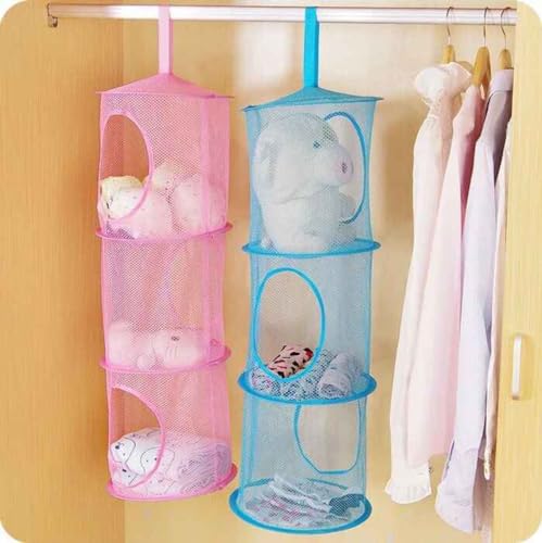 Mesh Storage Basket, Multi-Layer Dry Hanger Foldable Hanging Net Toy Storage Basket Space Saving Bag Storage Bag(one Size-Blue)