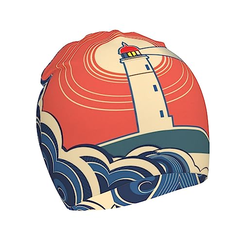 Lighthouse Pattern Kids Beanie Hats Warm Knit Beanie Cap Skull Caps Gifts Decor for Boys Girls White