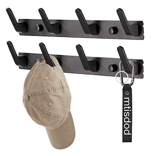 Coat Hooks Wall Mounted 4 Hooks Black Door Coat Rack Hat Rack Key Hooks for Wall Clothes Rail Small Entrance Hook Wall Mounted Space Saving Aluminum Coat Rack (2 Pack)