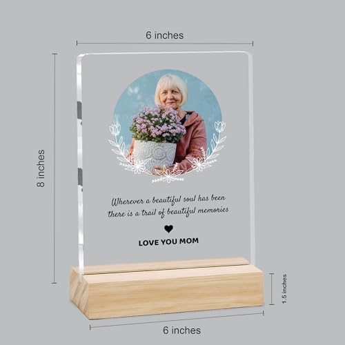 Image of Giftplease Customized Photo And Text Frame With Wooden Stand | Personalised Printed Photo Frame | Gift For Mom | Birthday | Mother's Day | Anniversary (Transparent, 5MM, 6 * 8 Inches), Tabletop