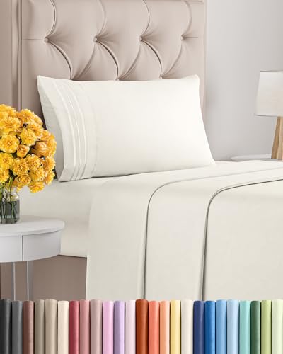 Image of Twin XL Size 3 Piece Sheet Set - Ultra Soft & Cooling Bed Sheets - Ivory