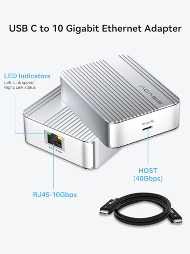 Image of ACASIS USB4 to10gb ethernet Adapter High-Speed USB C to Ethernet Adapter OnlyCompatibleThunderbolt3 /4 /5 /USB4 Aluminum Housing10gb ethernet Adapter Supports10 /5 /2.5 /1Gbps /100Mb /s for Mac /Windows /Linux