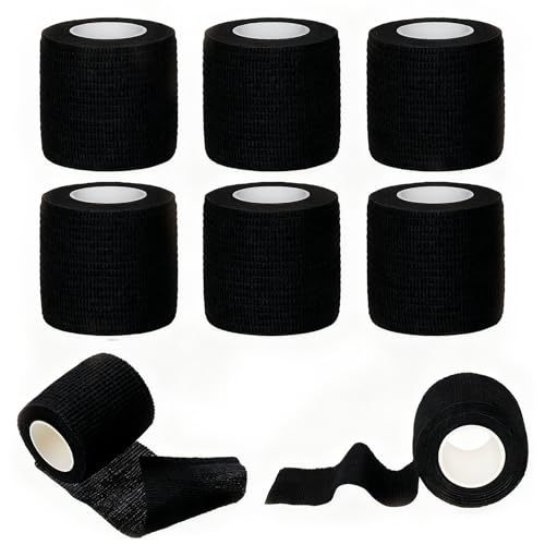EJRUP 8 Piezas Cubierta de Agarre de Tatuaje,2.5cmx4.5m Venda Cohesiva,Vendaje Adhesivo,Para Muñeca Dedos Lesiones Deportivas,Hinchazón(Negro)