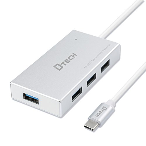 DTECH 4-Port USB 3.0 Hub with 4 Feet Long Cable USB C to USB A Adapter Fast Charging Data Transfer for Laptop