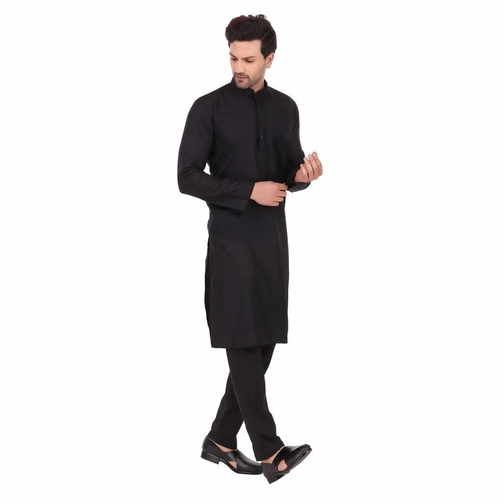 aaryavar Black Men's Khadie Cotton- Kala Kurta Pyjama - Wakhra Swag - Kurta Pyjama Set-picture-22