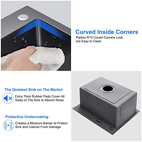 Popfly 20×16 Inch Small Sink,Rectangle Drop In Stainless Steel Single Bowl Bar Sink, Black Overmount Kitchen Sink With Drain Strainer #TOP4