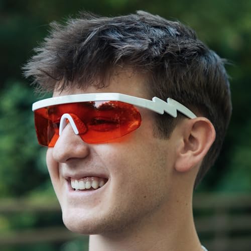 ShadyVEU Semi Rimless Red Translucent Lens Sports Performance Sunglasses White Half Frame ZigZag Arms Utility Goggles4