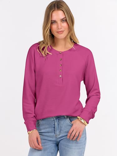 Image of ANRABESS Women's Waffle Knit Henley Top Long Sleeve Shirts