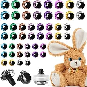 TIESOME 48 Pcs Craft Eyes 12/16/20mm Colored Safety Eyes with Washers Plastic Crochet Eye for Amigurumi Crafts Buttons Noses DIY Sewing Accessories 8 Colors