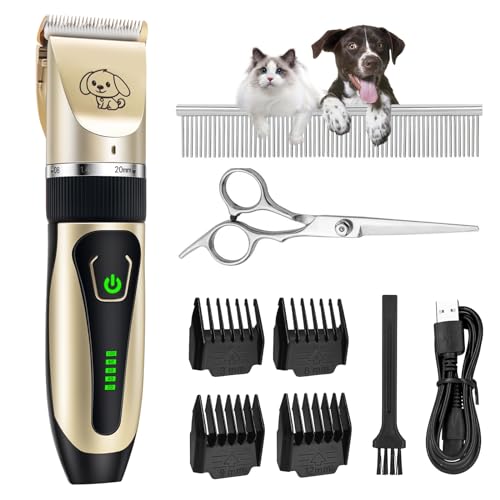 Dog Clippers, Cordless Dog Grooming Kit, 2-Speed Rechargeable Dog Grooming Clippers with Battery Display, Low Noise Dog Clippers Professional for Dogs Cats Pets Thick Hair with Combs and Scissors