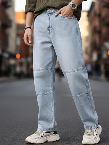Image of Urbano Fashion Men's Loose Baggy Fit Cut and Sew Panelled Jeans Non-Stretchable