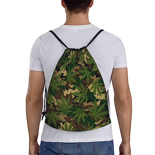 Camouflage Leaf Printed Drawstring Backpack Water Resistant String Bag Sports Sackpack Gym Sack, for Men Women2