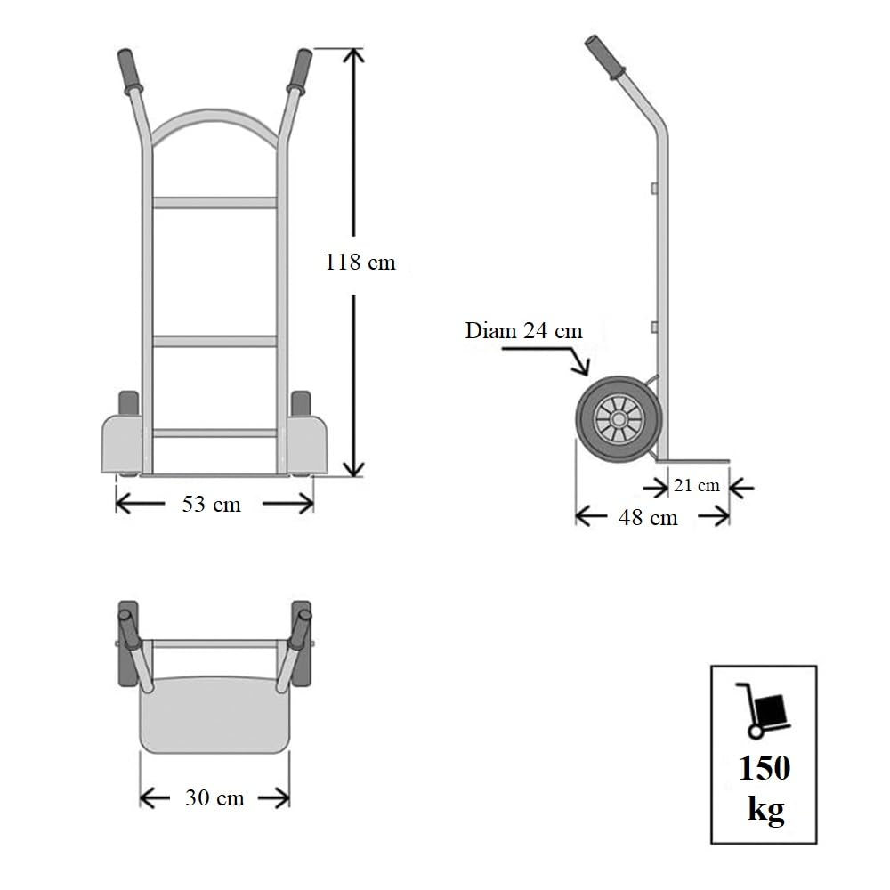 Virsus Carrello Portapacchi Professionale in ALLUMINIO, misura 53x48x118 cm, Maniglie di Sicurezza Blu e 2 Ruote Pneumatiche, Montacarichi per trasporto di carichi pesanti, Portata Massima 150 Kg -751