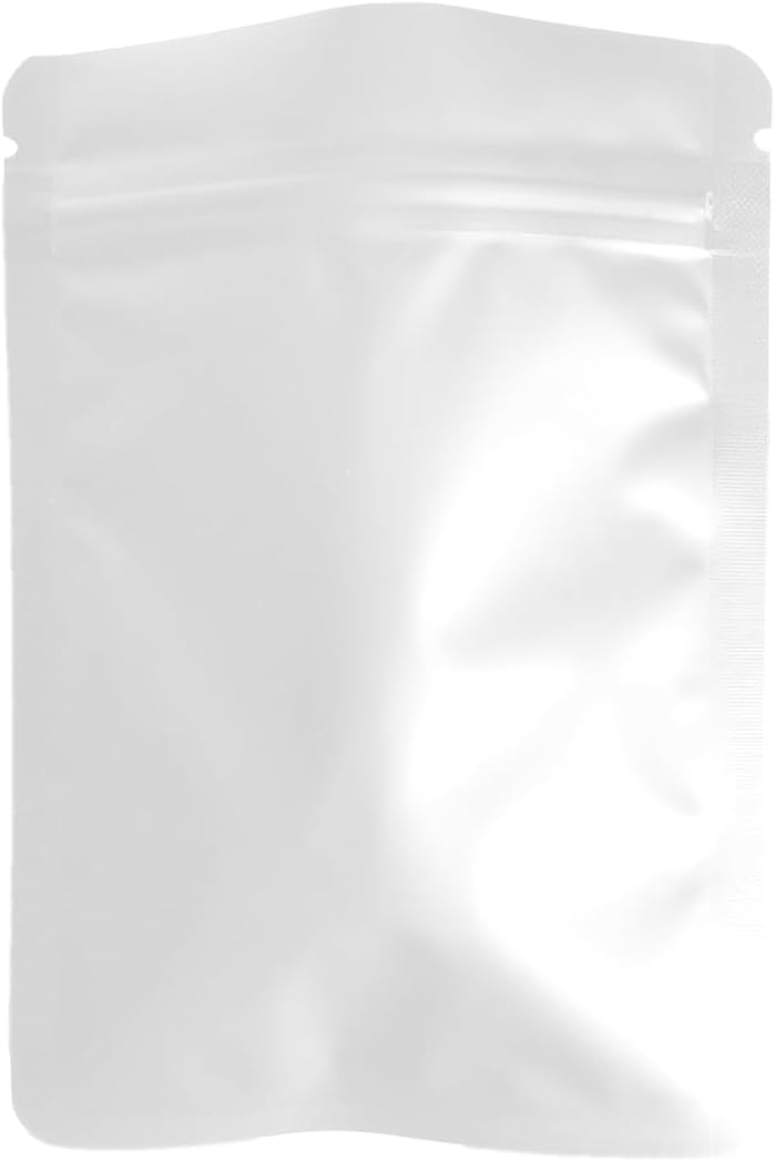 100 Pack Matte White Mylar Bags - 5.5x7.8 Inches Resealable Smell Proof Foil Zipper Food Pouches - oz Sealable Flat Packaging Sample Pouch Bag