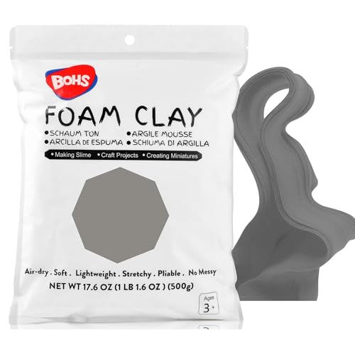Image of BOHS Foam Clay, Gray Air Dry Modeling Clay, 1.1 lb | Soft, lightweight; crack-free finish; EVA and polystyrene foam details; cosplay props, figurines, fake bakes and slime making
