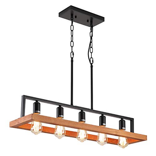 Limited Discount Fivess Lighting Farmhouse Wood Kitchen Island Lighting, Wood and Metal Linear Chandelier, 5 Lights Rustic Industrial Pendant Light Fixture for Kitchen Island Dining Room, Black Get Discount 70% Price Fivess Lighting Farmhouse Wood Kitchen Island Lighting, Wood and Metal Linear Chandelier, 5 Lights Rustic Industrial Pendant Light Fixture for Kitchen Island Dining Room, Black