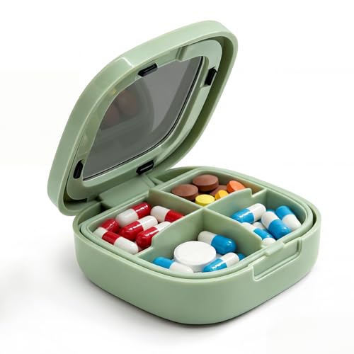 小型ピルケース ケース 小分け 4分割 携帯用 出張用 旅行用 防湿 密閉 サプリメントケース サプリケース 小分け 薬入れ 薬収納 薬入れケース コンパクト 持ち運び便利 ポータブル 小型ジュエリーケース(緑)