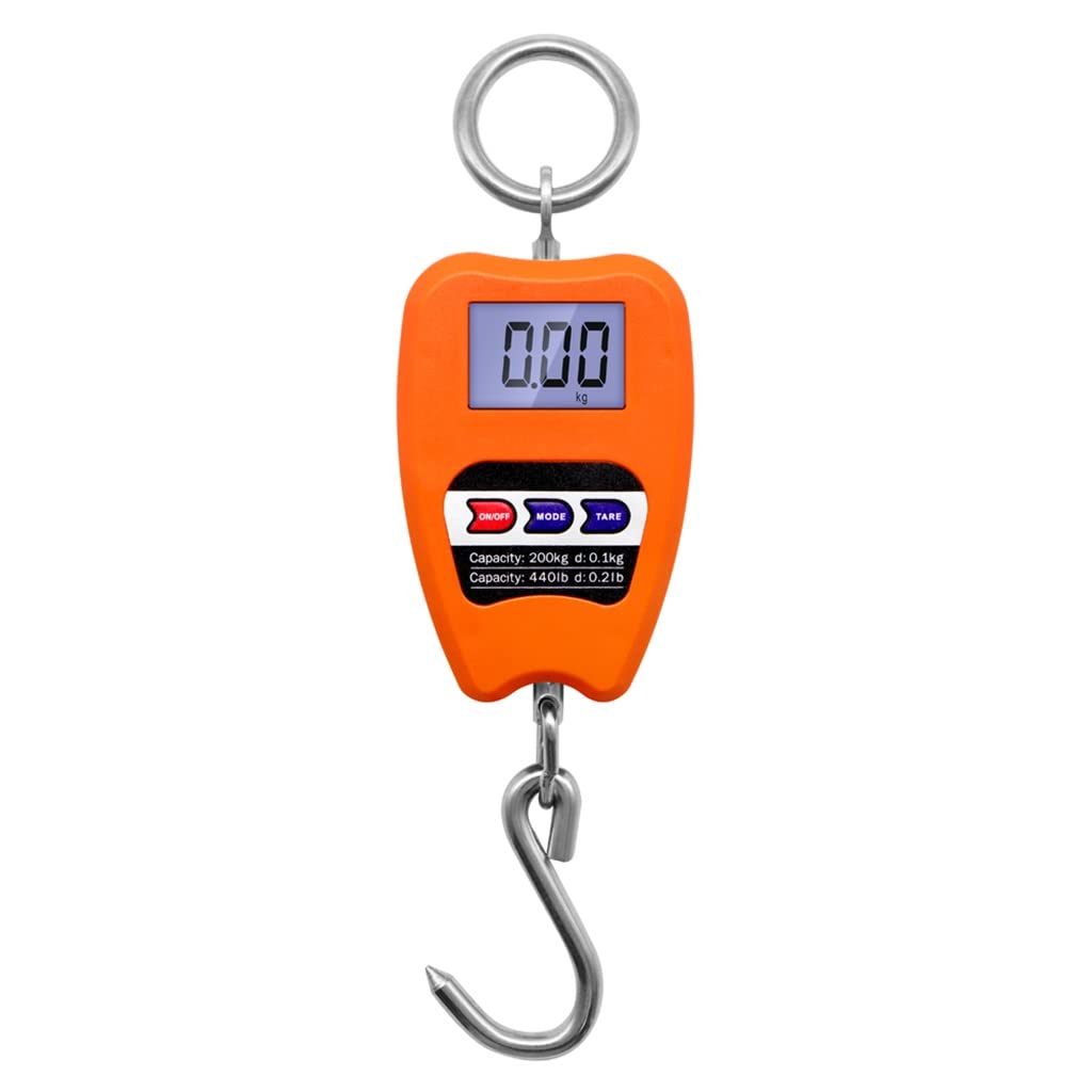 200kg/440lb Crane Scale Digital Industrial Hanging Heavy Duty Hook Scales Stainless Steel Weighing Indoor&Outdoor(Orange)