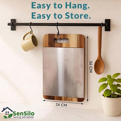 Image of Sensilo Chopping Cutting Board Vegetable,Fruit,Bread & Durable Safe & Heavy Duty, (35 x 25 cm, Steel Wood,2 in 1)