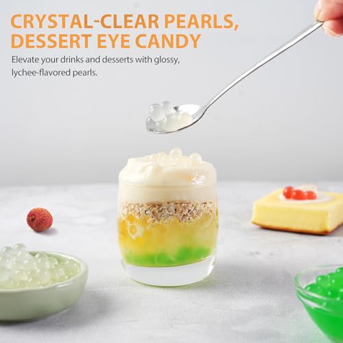 Image of Soeos Lychee Popping Boba Pearls, 6.6 lbs (3000g), Bursting Boba Pearls for Bubble Tea, Beverages, Shakes, Desserts, Smoothie and Ice Cream Topping, Ready-to-Eat
