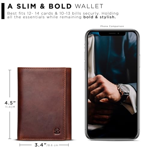 Image of SERMAN BRANDS Trifold Wallet for Men - RFID Blocking Full Grain Leather, 11 Card Slots & ID Window, Slim Everyday Carry, Durable Stitching, Gift for Him