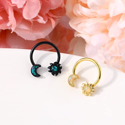 Melighting 16G Septum Rings Moon Daith Piercing Jewelry Sun Black Septum Jewelry 316L Surgical Steel Nose Rings Hoop Helix Earrings Cartilage Jewelry For Women #TOP4