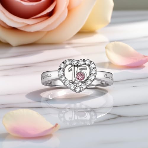 ArtCarved Personalized Heart-Shaped Quinceanera Ring Engraved with Delicate Stone & Individually Handcrafted2