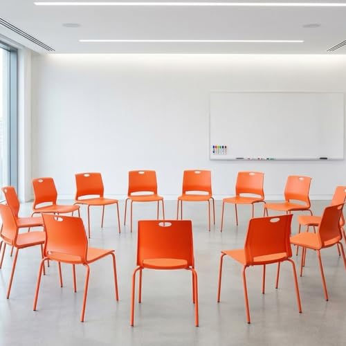 Image of Sidanli Armless Stacking Chairs Set of 8, Heavy Duty Metal Frame, Orange