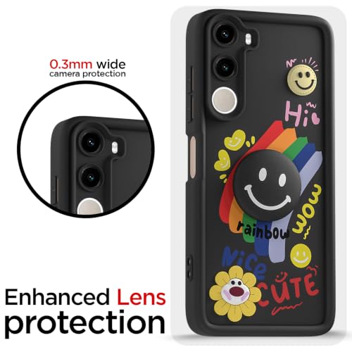 Image of Pikkme Back Cover for Realme C100x | Soft Silicone| Cute Rainbow Smile & 3D Cartoon Flower Design | Shockproof Raised Camera Protection Bumper Case (Black)
