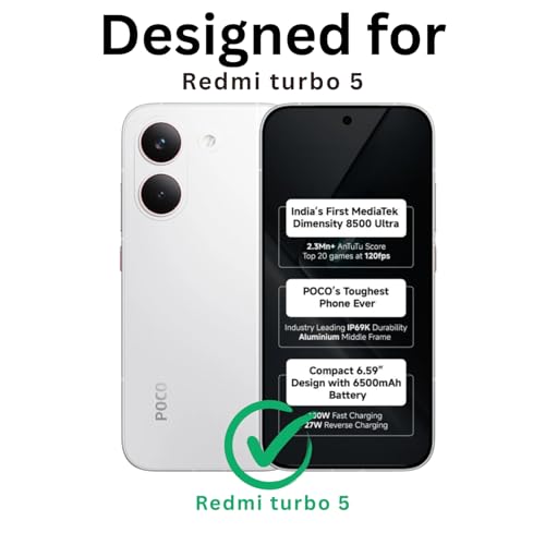 Image of Mobile Back Cover Compatible with REDMI Turbo 5 5G Back Cover | Transparent Black Border Shockproof Case | Slim & Durable