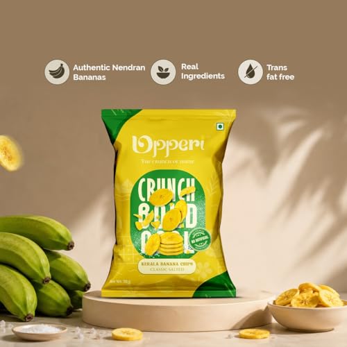 Image of Upperi Classic Salted Kerala Banana Chips | 70g | Kerala Style Nendran Banana | Rice Bran Oil Fried | Zero Trans Fat | NABL Certified | No Artificial Colour | Vegetarian