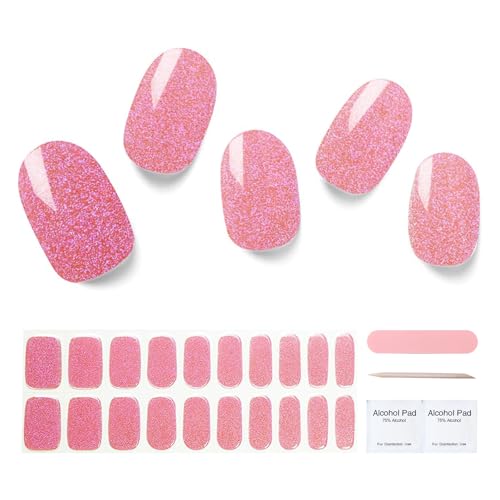 Semi Cured Gel Nail Strips, 20 pcs Gel Nail Stikers, Gel Nail Wraps Semi Cured, Salon-Quality, 2 Weeks Long Lasting Pink Pearl
