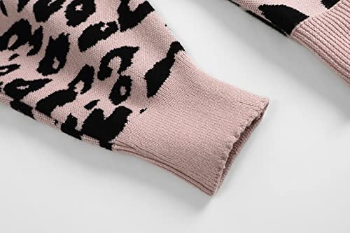 Gaberly Boat Neck Batwing Sleeves Dolman Knitted Sweaters And Pullovers Tops For Women(Leopard&Pink,One Size) #TOP3