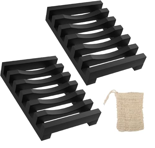 2PCS Silicone Soap Dish, Anti-Slip Soap Holder Flexible, Portable Shower Soap Box, Self Draining Shower Soap Dish for Shower, Bathroom, Kitchen Sponges, Easy Cleaning