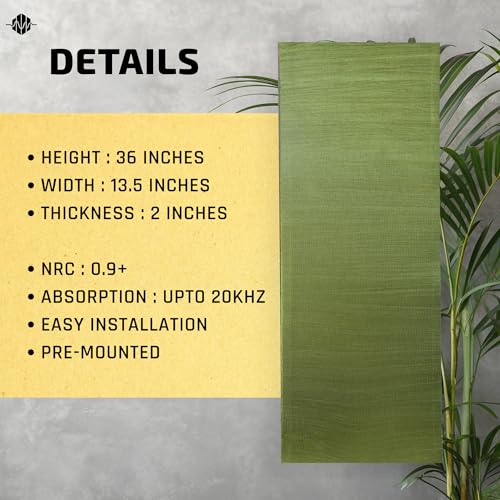Image of Acoustic Rockwool Sound Absorption Panels 36 inch x 12 inch x 2 inch (Set of 2) | NRC 0.9 Noise Reduction Wall Panels | Rock Wool for Soundproofing Studio, Home & Office (Olive Moss)