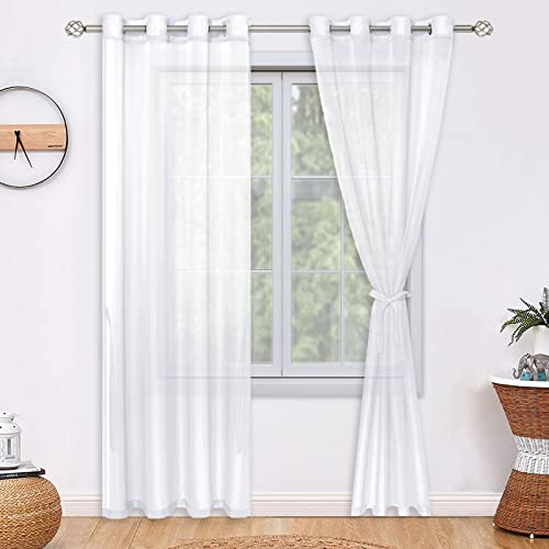 JIUZHEN Sheer Voile Vorhang Semi Transparente Gardine Schals für Wohnzimmer Schlafzimmer, 2er Set, 245x140cm(HxB), Weiß Cover