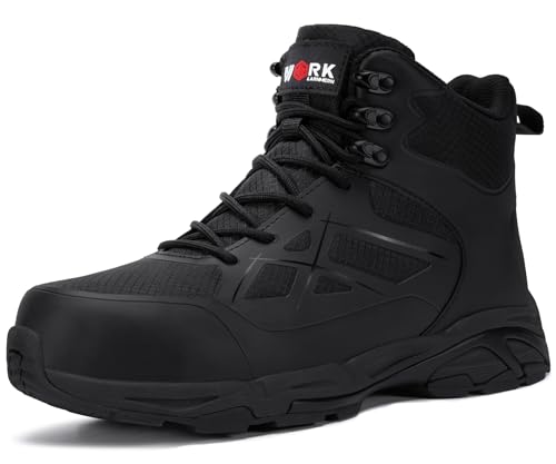 Image of LARNMERN Steel Toe Work Boots Men,Non Slip Safety Shoes,Comfortable Industrial and Constructio Hiking Sneakers