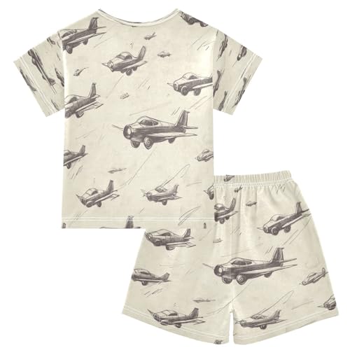 Pajama Sets Short Sleeve Airplane Sketches on Paper Soft Cotton Summer Sleepwear 2 Piece PJS Size 5-14T2