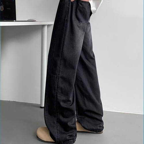 Mens Comfort Elastic Waist Casual Trousers Drawstring Straight Splicing Jean Sweatpants2