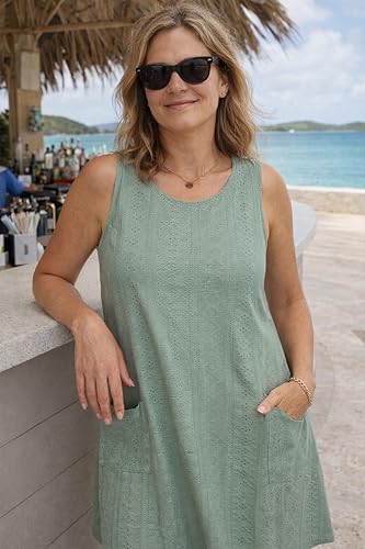 Image of Summer Dresses for Women 2026 Casual Sundresses Beach Cover Ups Sleeveless Tshirt Swing Dress with Pockets