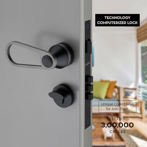 Image of LAPO Brass Mortise Door Lock for Home Main Door & Bedroom with Handle | Heavy-Duty 70mm Cylinder | 50x85mm Body | 3 Brass Keys | Left-Right Fit 30-50mm Door Home Office Hotel | Black Finish | Ro-152