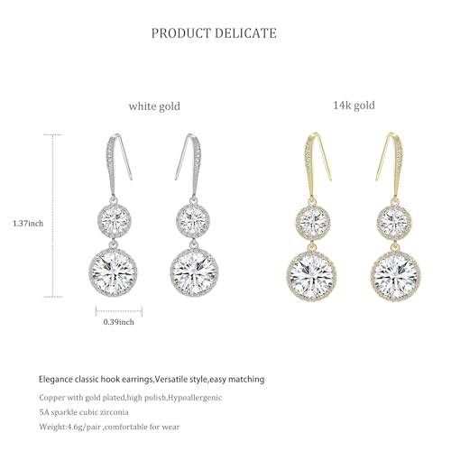 Bridal Wedding Earrings Hook Dangle Earrings for Women Bridesmaid Prom Party Jewelry - Round ImitationCubic Zirconia Crystal Earrings4