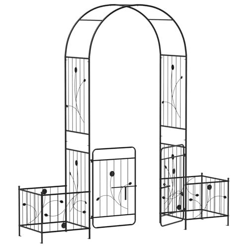 ガーデンアーチ アイアン 扉付き 薔薇アーチ 鉄製 幅201x奥行50x高さ218cm 錆びない フラワーアーチ ローズアーチ ガーデニング バラ アーチ 園芸用品 結婚式装飾