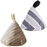 PRETYZOOM Fundas para Asas de Ollas 2 Piezas, Protectores Triangulares de Algodón para Tapas, Resistentes al Calor, Diseño de Rayas Gris Oscuro y Kaki, Accesorio Doméstico Multifuncional