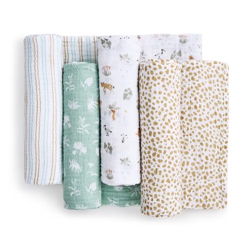 Image of aden + anais Essentials Cotton Muslin Swaddle, Breathable Baby Blanket, Ideal for Boys, Girls, Newborns, Babies & Infants, Receiving Blanket, Soft and Lightweight Wrap, 4 Pack, Giraffe Safari