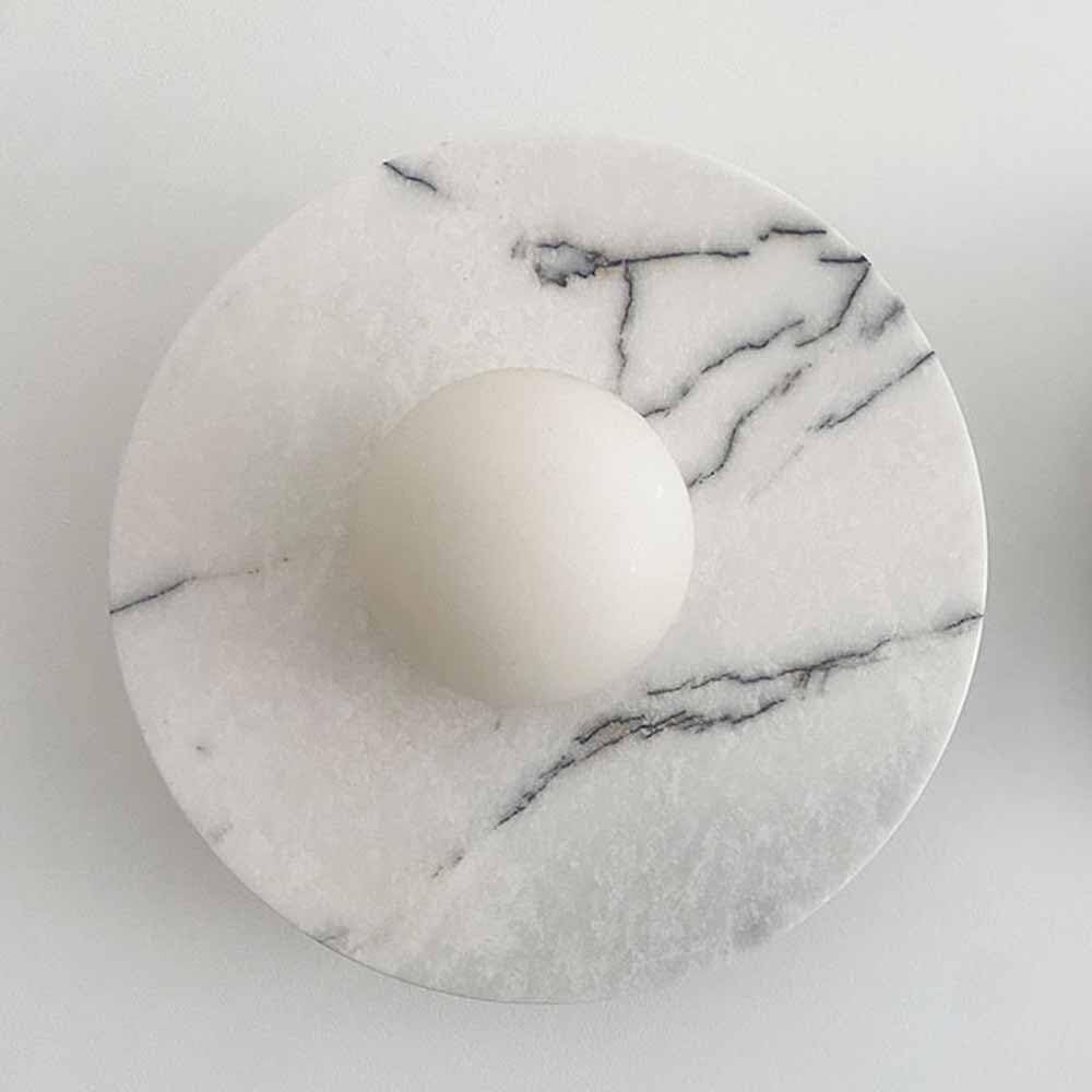 Trividha White 9.3" Alabaster Wall Sconce With Globe Round Marble Wall Mount Light Mid Century Stone Wall Sconce Lighting Fixture Warm Light For Living Room Bedroom Dining Room Kitchen Hallway Indoor Decor