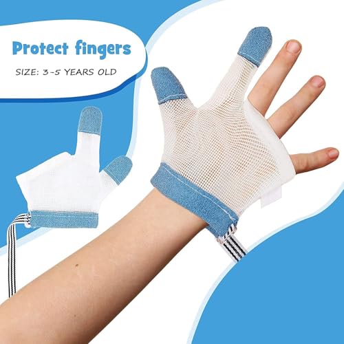 ULHYC Anti-Baby Thumb-Sucking, Anti-Finger-Eating, Anti-Face-Scratching, Finger-Sucking Treatment Gloves for Baby Kids Infant - Blue, L